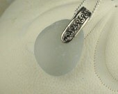 GENUINE Gray Seaglass Pendant Necklace RARE GREY