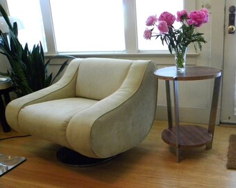 French oak side table. repurposed wine barrel. eco friendly wood decor furniture. modern design. plant stand night stand