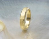 man's recycled 18k gold 5mm hammered band / wedding ring with steep polished bevels, satin finish