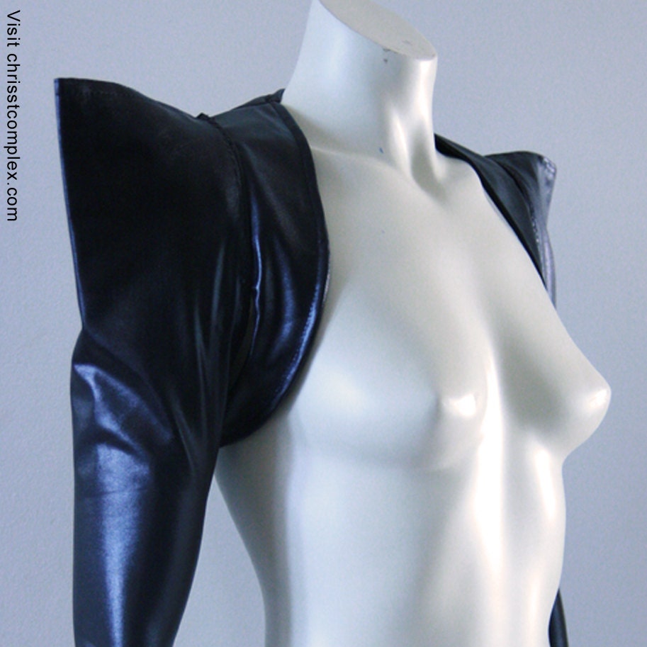 Bolero Shrug Pvc Black pointy Shoulders Long sleeve Goth Gothic Punk Fetish Chrisst Lady Gaga Unique Fashion SPECIAL ETSY PRICE