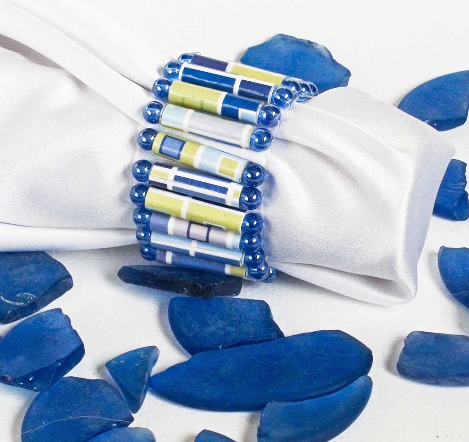 Blue and Green Bracelet - Paper Bead Bangle Bracelet - Handrolled - Peacock bracelet - Eco Friendly and lightweight - FREE SHIPPING
