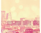 LA photography, Los Angeles photograph, as seen on Modern Family, Rush Hour traffic downtown101 Hollywood freeway sign, pink loft decor