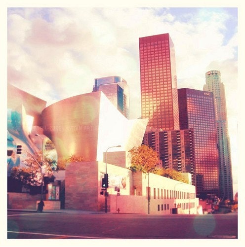 photography, Los Angeles skyline photograph, Symphony Lover, Walt Disney concert hall downtown musicians LA phil Frank Gehry, pink decor