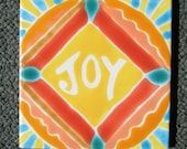 Bring a little  Joy in Tile Yellow Red Orange Turquoise Trivet