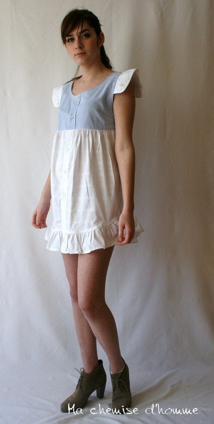 Mini Tunic Dress  Recycled mens' shirt - US 6/ EU 38