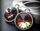 Tabac Crystal Earrings, Earth Tone Swarovski Crystal Rivoli Drops, Sterling Silver Earwires
