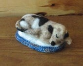 Dog, puppy sleeping, needle felted animal