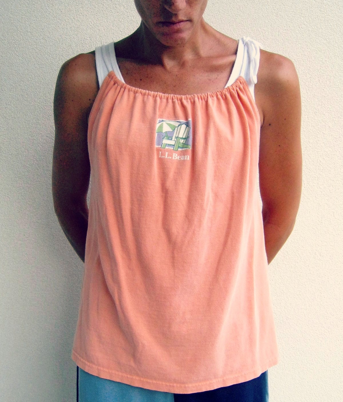 Recycled T Shirt / Tank Top / Orange Sherbet Salmon / Girls / M / Beach Chair / Vacation / Summer / LL Bean / New England / by ohzie