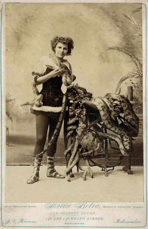 Millie Betra. The Serpent Queen. 11x17 Vintage Circus Photograph. Ringling Brothers  circa 1894. - 203