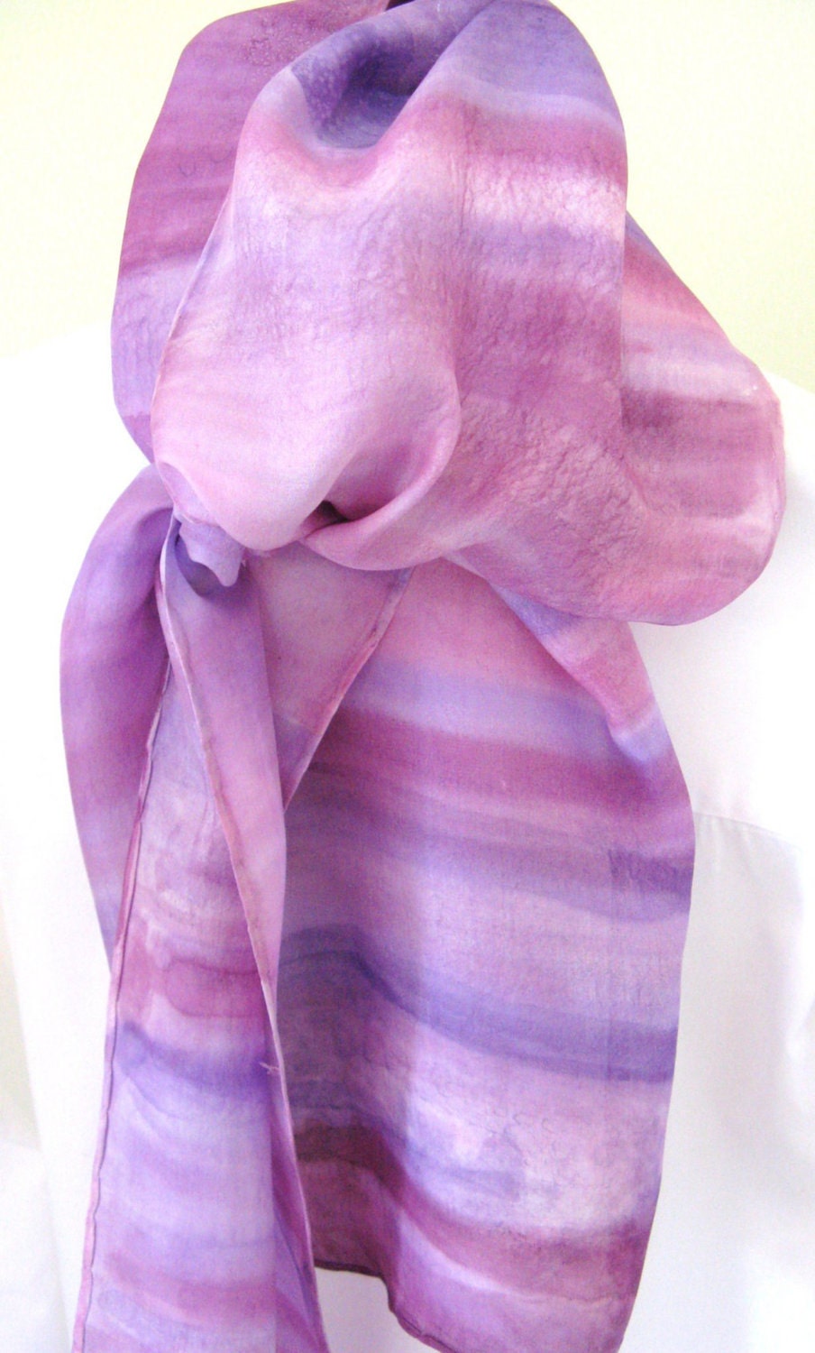 Hand painted silk scarf light purple stripes hand painted design