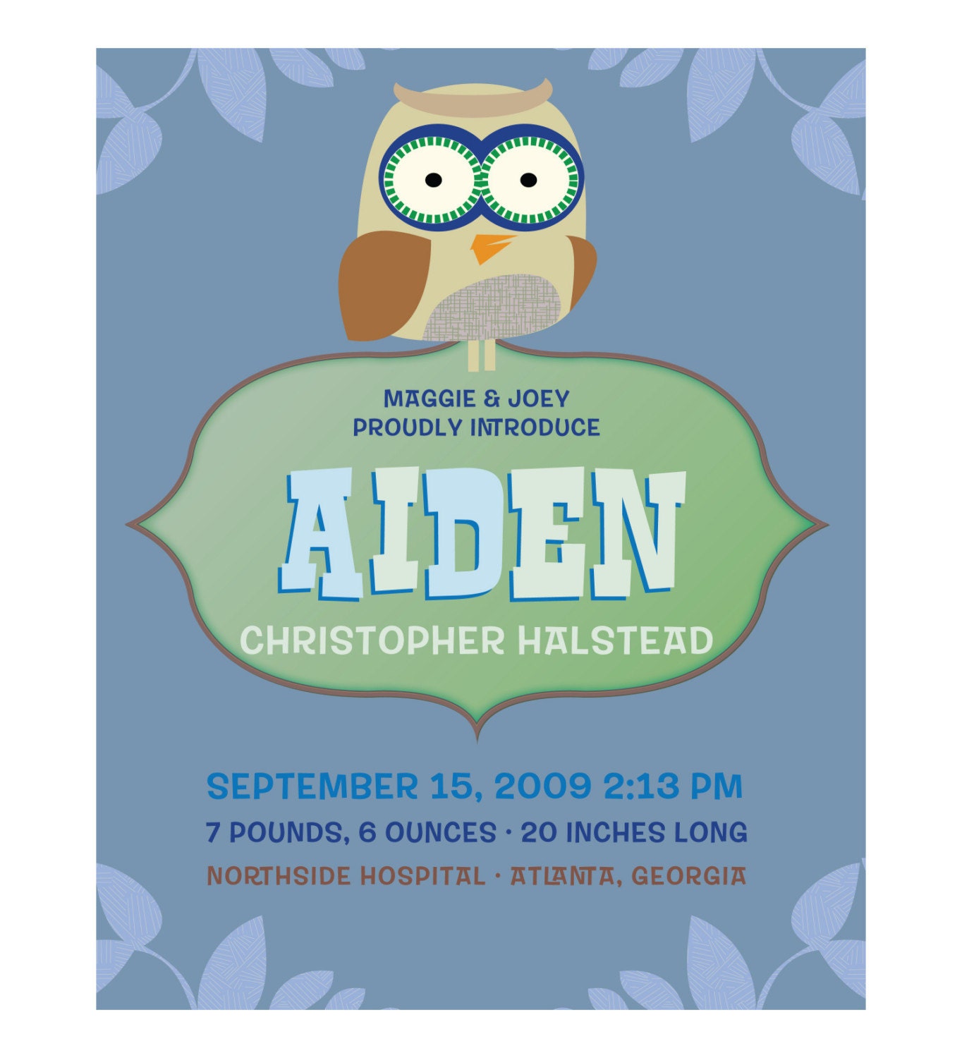 Baby Birth Print-Owl-Custom