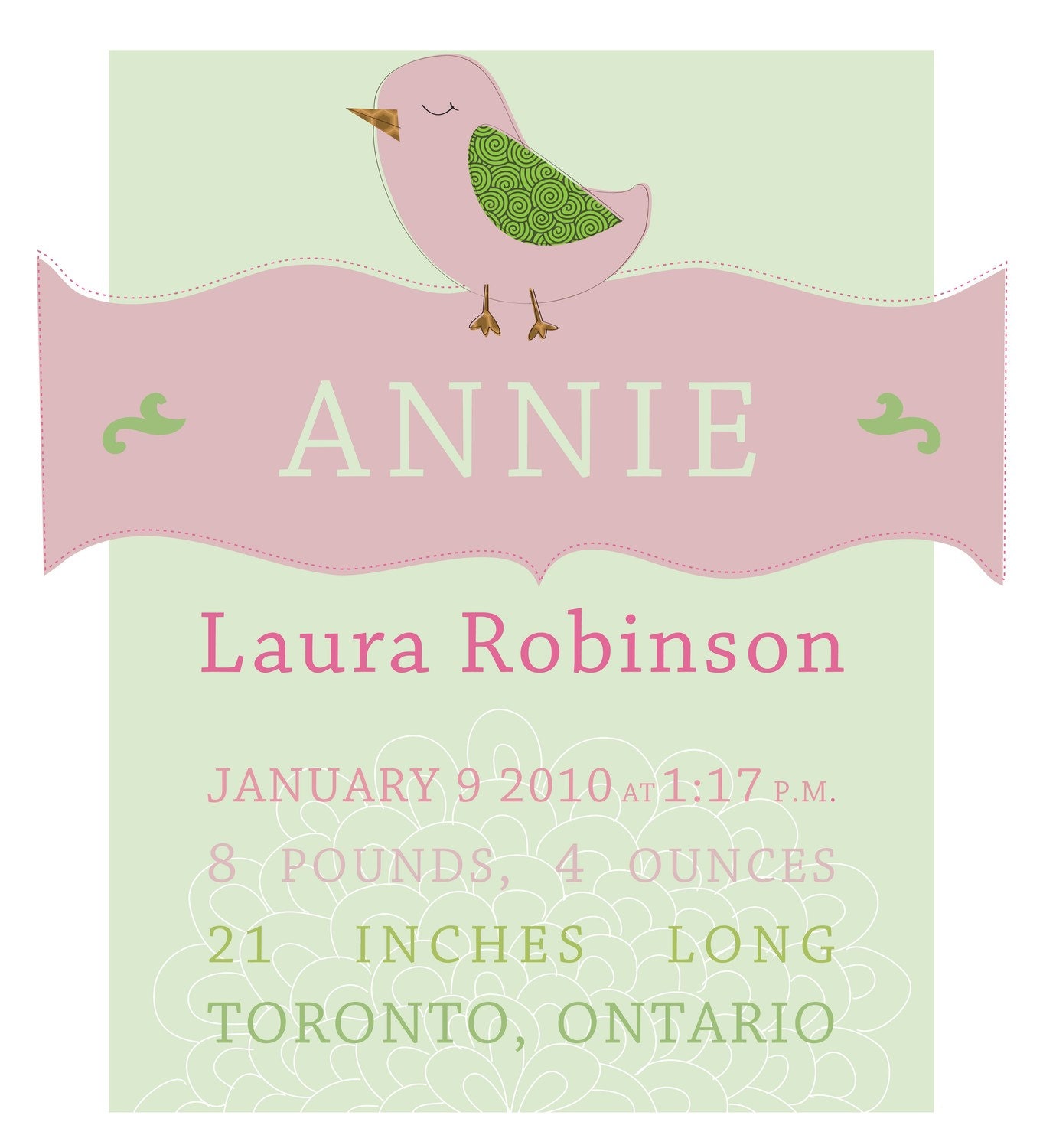 Custom Birth Print-Bird-8x10