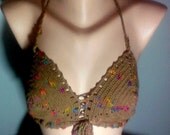 Bikini Top Tank Halter Brown Crochet Cotton Mixed Bikini Top Festival Top Swimwear Beacwear Spring Summer Fashion Women Clothing