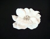 Bridal White Hair Flower with vintage style rhinestone centerpiece / pure white flower hair clip bridesmaid bridal flower comb