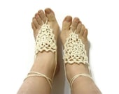 St. Patricks Day  Cream ivory Barefoot Sandals-Wedding Summer,Hand Crochet,Victorian, Sexy-READY TO SHIP