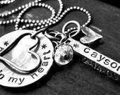 Personalized Jewelry - Mothers Necklace - Hand Stamped Necklace - Personalized Necklace - Hearts