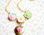 Girls Pink Rose Heart Locket keepsake Necklace
