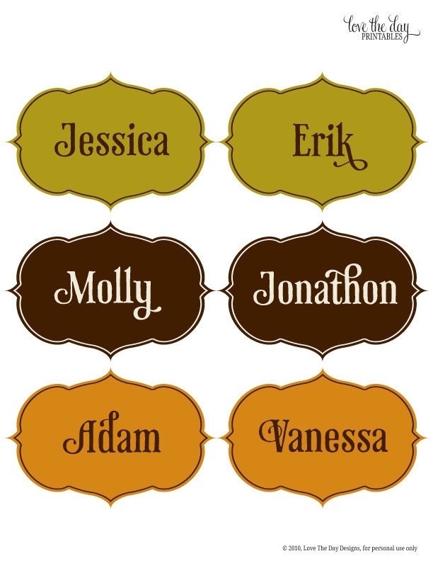 Thanksgiving PRINTABLE Party Name Labels by Love The Day Il_570xn