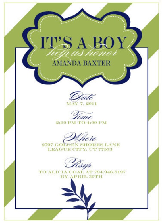 It's A Boy Baby Shower PRINTABLE Party Custom Invitation by Love The Day