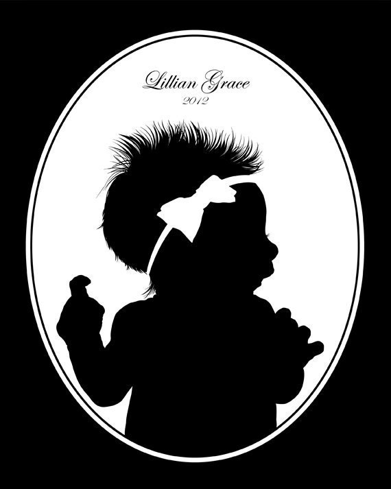 Newborn Portrait in Silhouette (8x10) Keepsake Expertly illustrated with Great Detail