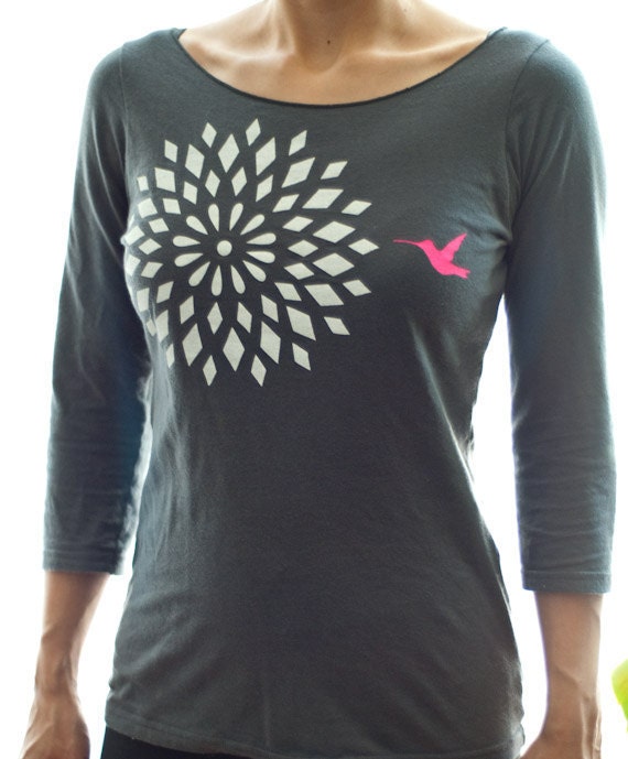 Hot Pink Hummingbird Flower Shirt
