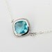 Aqua blue necklace, framed glass crystal bezel pendant, sterling silver chain, delicate everyday jewelry, by balance9