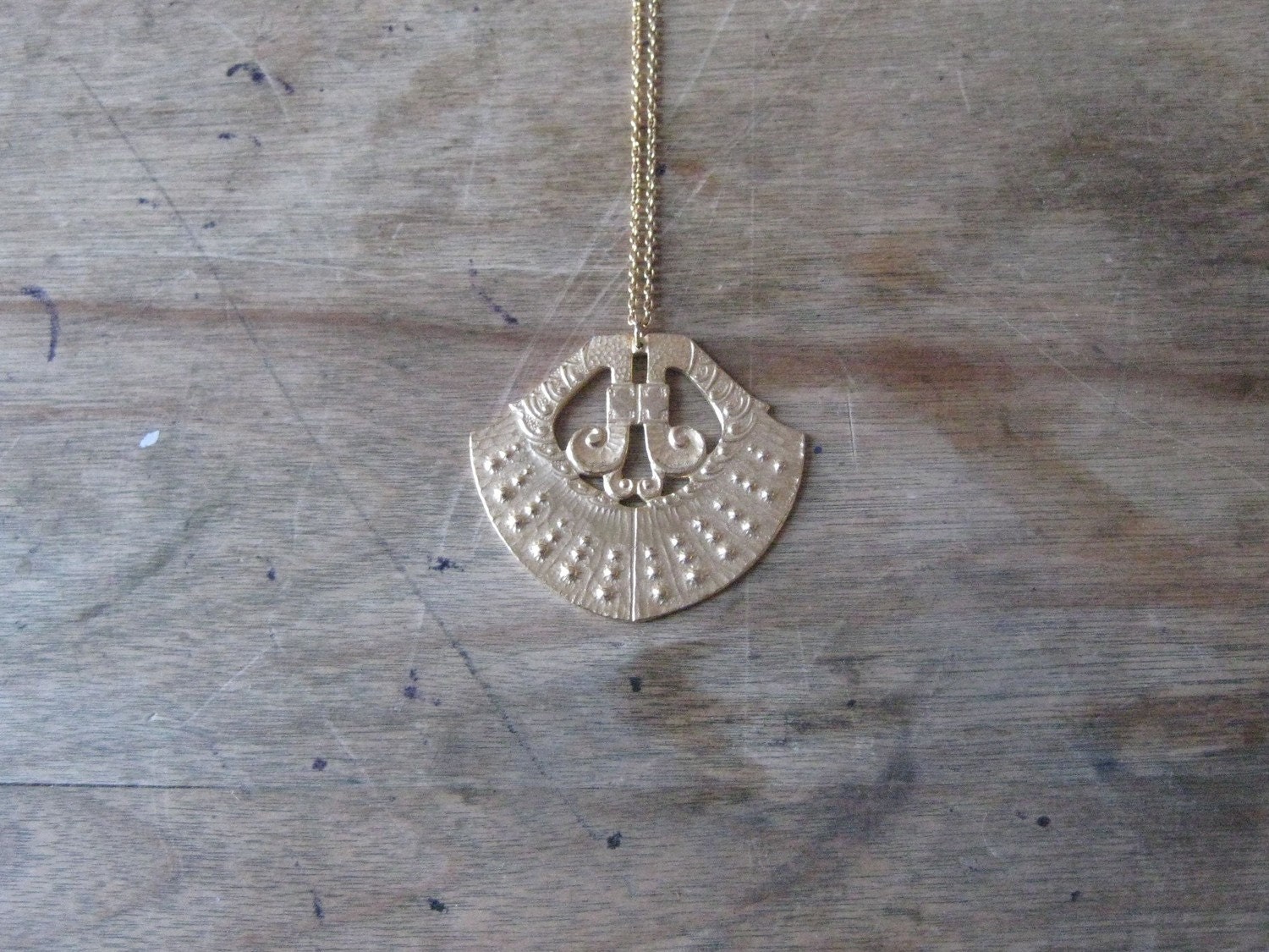 Vintage Art Deco Necklace, Brass