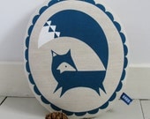 Hand Screen Printed Fox in French Navy