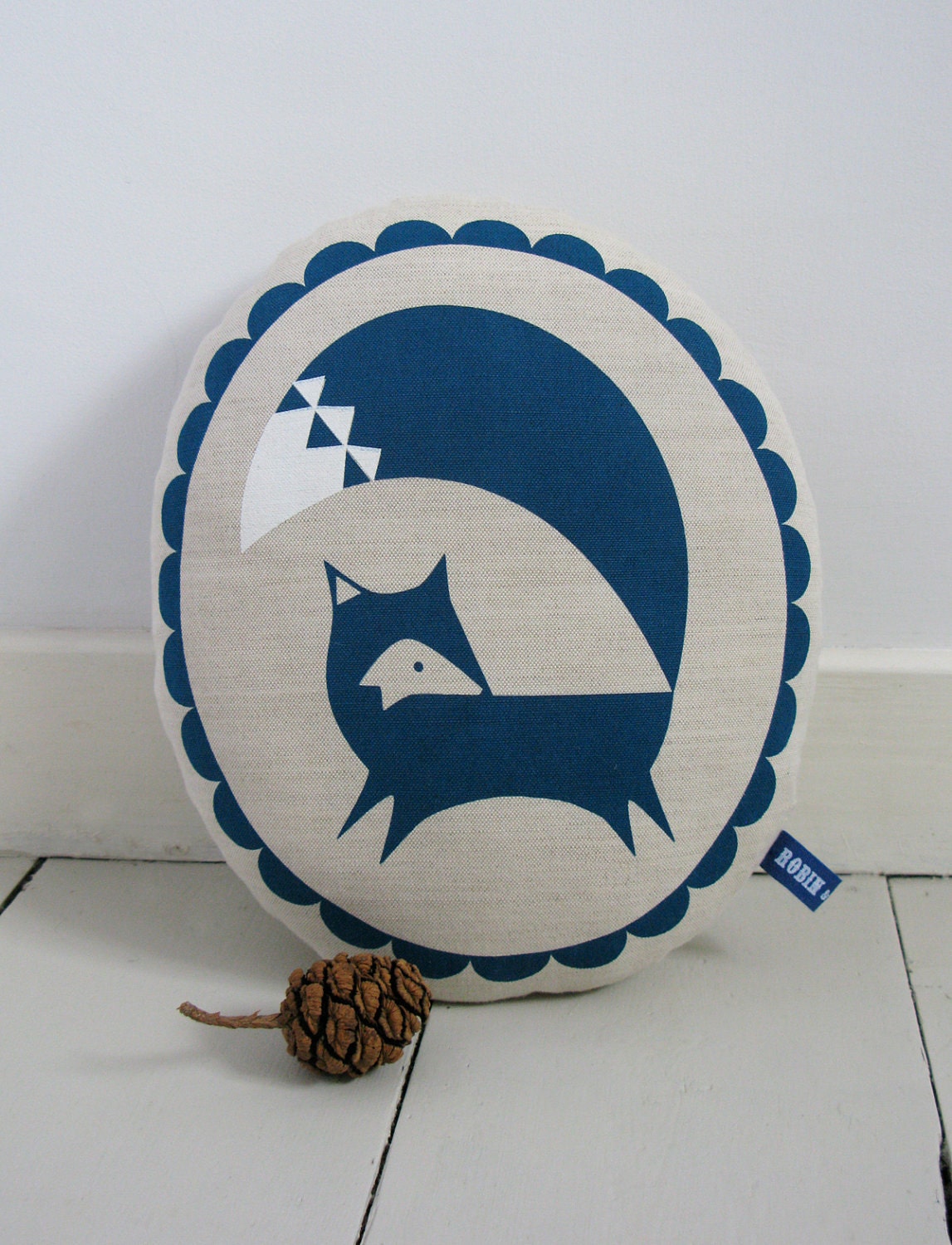 Hand Screen Printed Fox in French Navy
