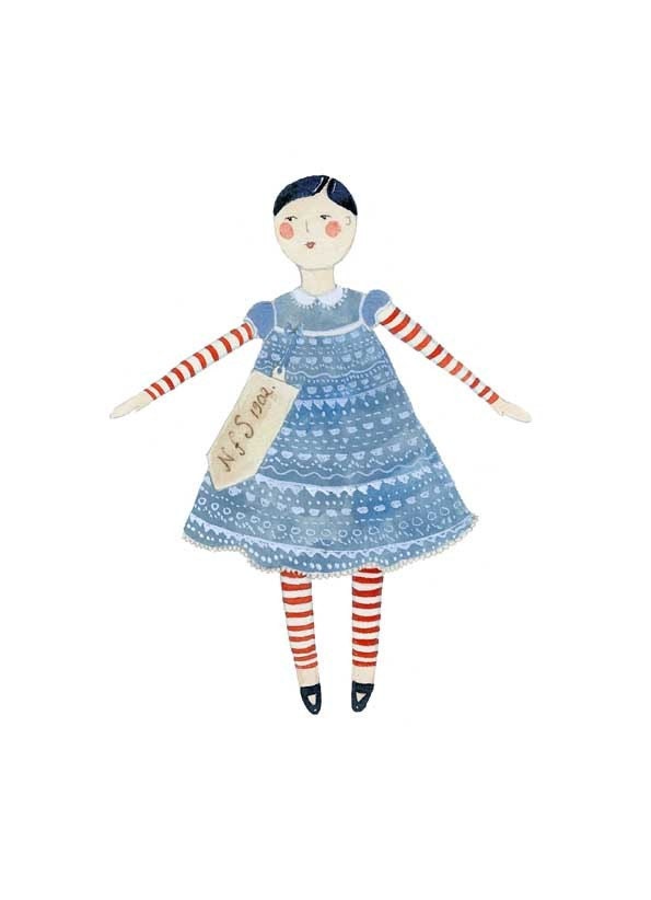 Print Doll in a Blue Lace Dress 8x11