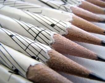 Sheet Music Pencils Upcycled Recycled Pencil Set of 5