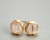 Blush Crystal Cube Wire-Wrapped Studs  in 14k Gold Filled - Minimalist, Simple Geometric Earrings - Style Pixie