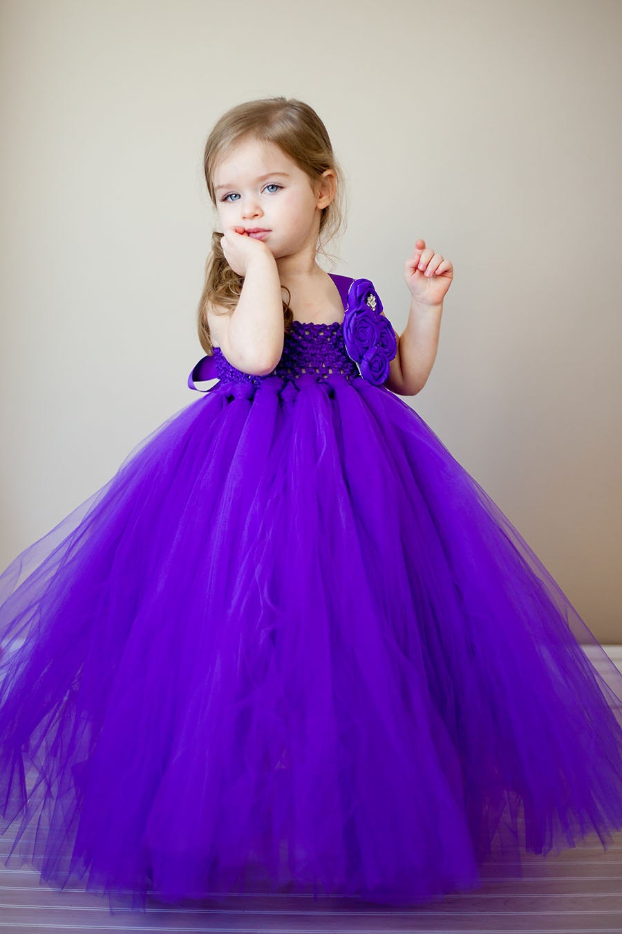 Purple Flower Girl Tutu Dress with Customizeable Accents