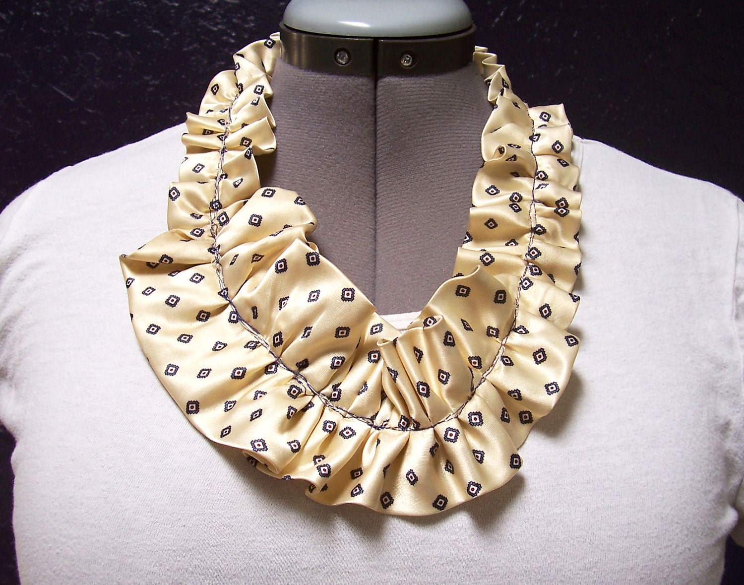 Collar - Ruffled Silk Recycled Necktie Upcycled Clothing Layers, Preppy Collegiate Neckwear Steampunk Fantasy Geek Chic
