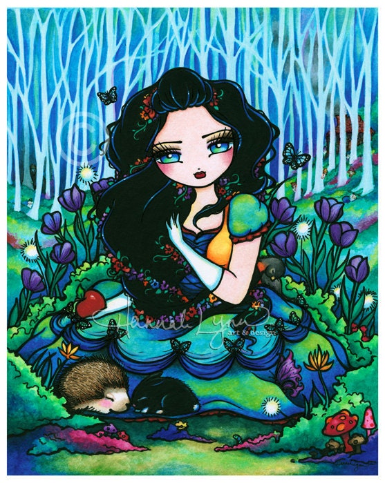 Snow White Art Print Dwarves Witch Fairy Tale Fantasy Art by Hannah Lynn