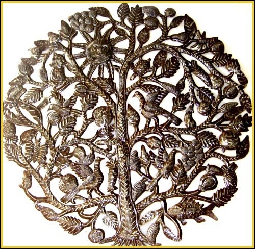 Tree of Life Wall Hanging - 34" Haitian Recycled Steel Drum Metal Art - 444