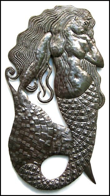 Large 34" Mermaid Metal Wall Decor - Handcrafted in Haiti from Recycled Steel Oil Drums - H-511-34