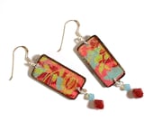 Multicolor Summer Earrings Decoupaged Earrings Red Aqua Pink Dangle Earrings Lightweight Summer Jewelry Summer Fashion