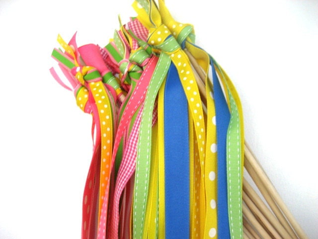 Birthday Party Favors: 20 Ribbon Wands Purples and Yellows
