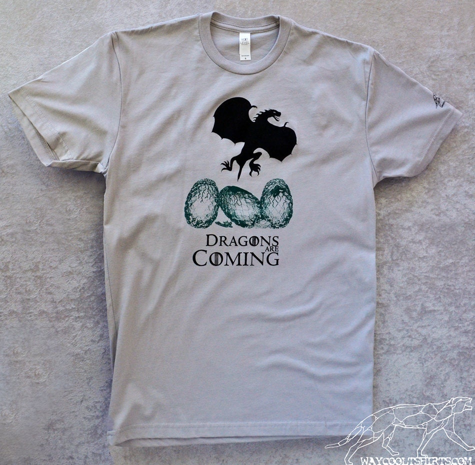 GAME OF THRONES T shirt Dragons Are Coming  - Unisex fitted Silvery Gray Tee for Men & Women