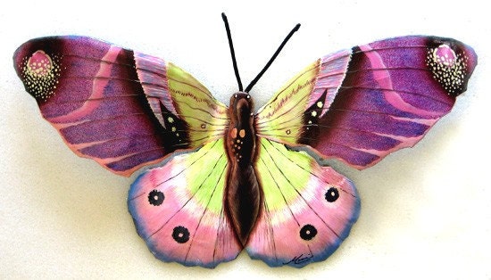Purple Butterfly Wall Hanging -13" -  Hand Painted Metal Garden Art - BU-516-MW-PU