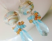 Lampwork Gemstone Earrings Wire Wrapped, Lampwork Beads and Quartz - Sky Blue Earrings- Rhonda Michaels Jewelry Store on Etsy, Spring Summer