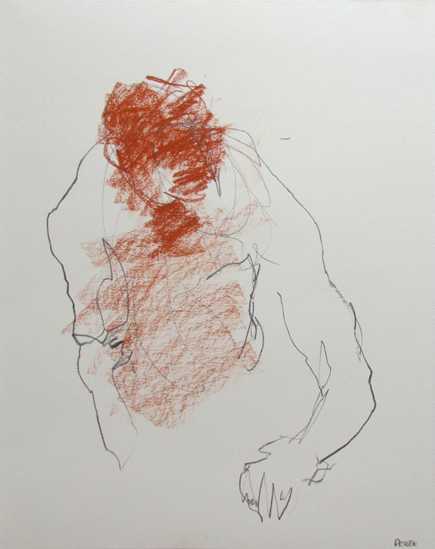 Original Figurative Drawing, 11 x 14", - Drawing 68 - conte and graphite on paper - original drawing