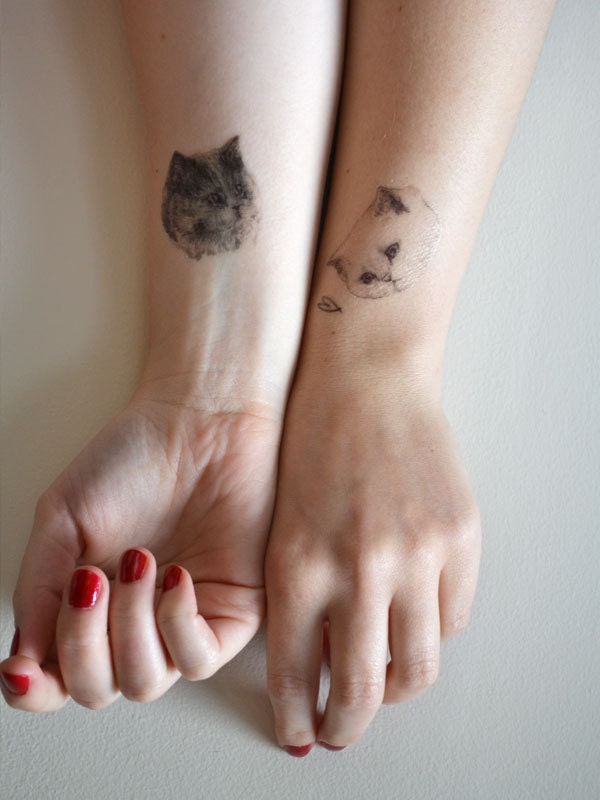 temporary tattoos - set of three fake cat tatts - 7designs to choose from - realistic tattoos - mix and match - cattoos