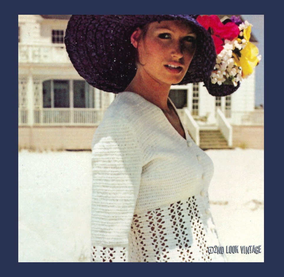 Vintage Crochet Pattern Pants Suit See Through Blazer Jacket 1970s Digital Download PDF