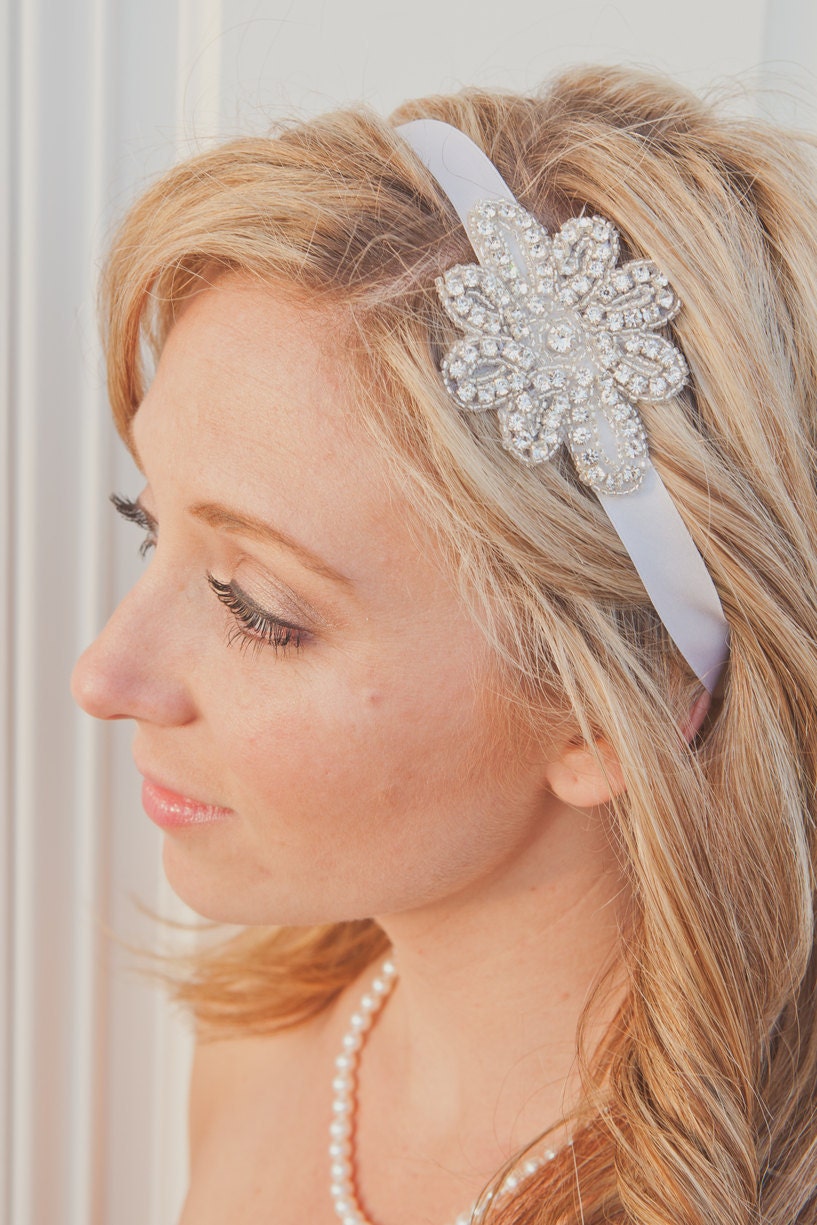 Bridal Rhinestone Headband, Flower Headband, Bohemian, Wedding, Peony, Flower Girl, Sweet 16