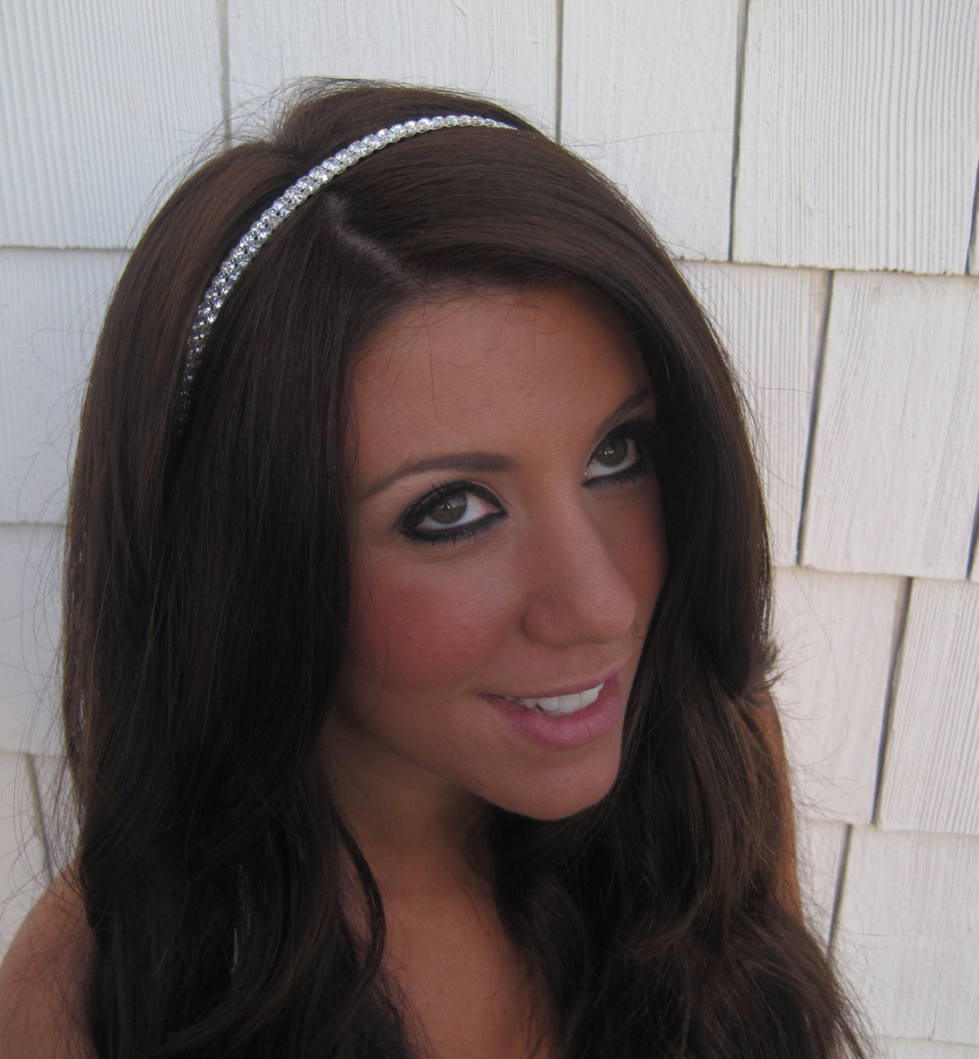Bridal Rhinestone Headband, Wedding Headband, Bohemian, Silk Ribbon, Double