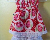 Red Roses Vintage Look Pintucked Peasant Top by Crocodile Crunch