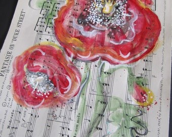 Fantasie On Duke Street... recycled book art original painting on Antique 1940s sheet music book page, by Cat Seyler designs