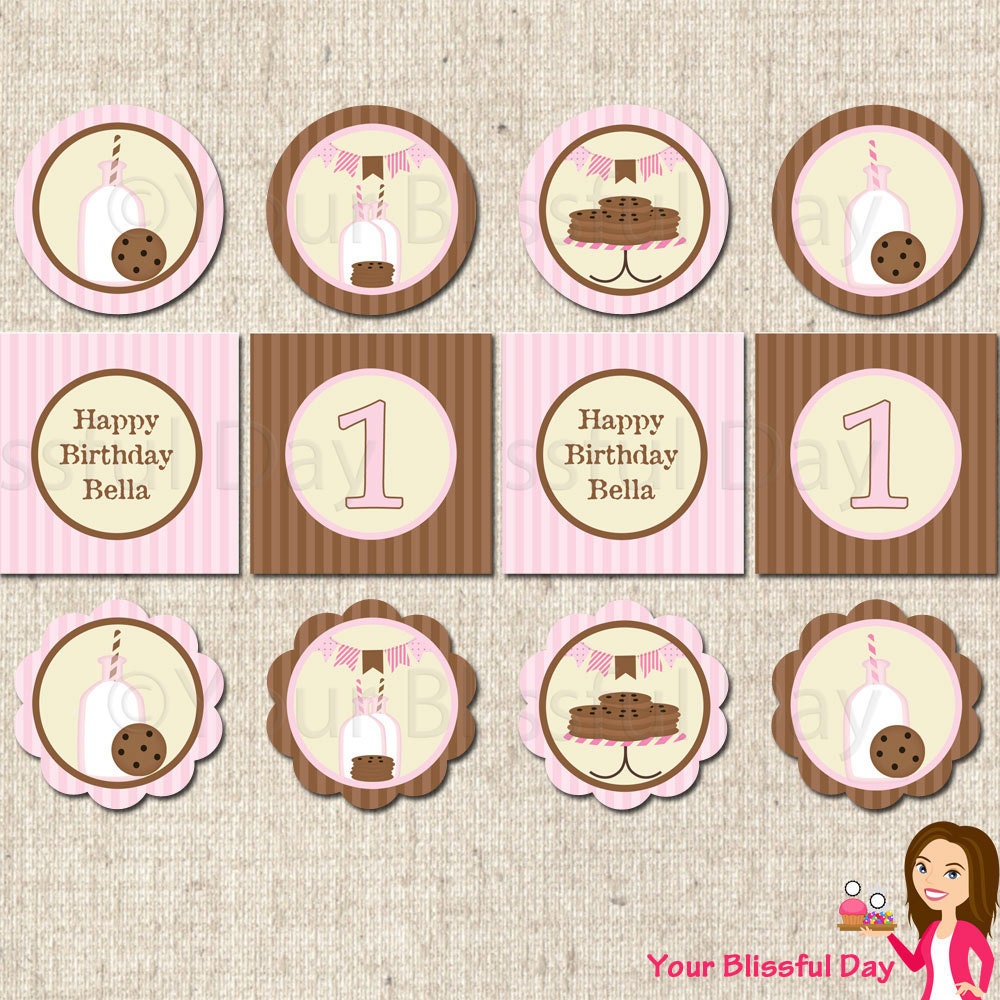 PRINTABLE Girl Milk & Cookies Party Circles (Personalized) Il_170x135